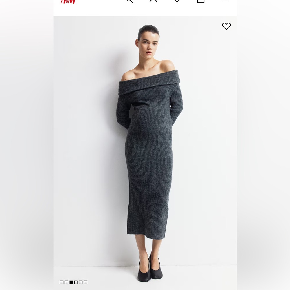 MAMA RIB-KNIT OFF-THE-SHOULDER DRESS - XS
